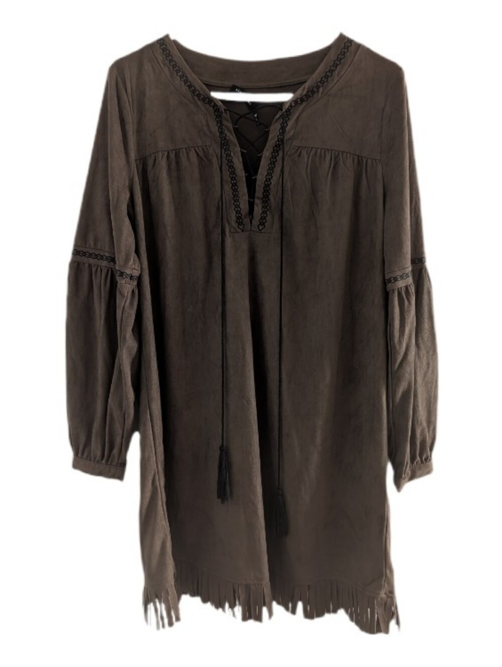 Blu Pepper Brown Suede Lace-Up Peasant Top M